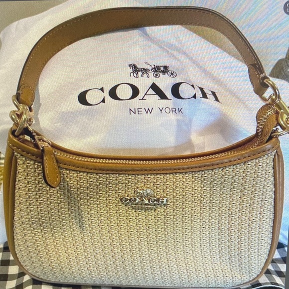Coach Woven Beige and Brown Shoulder Bag - Picture 1 of 8